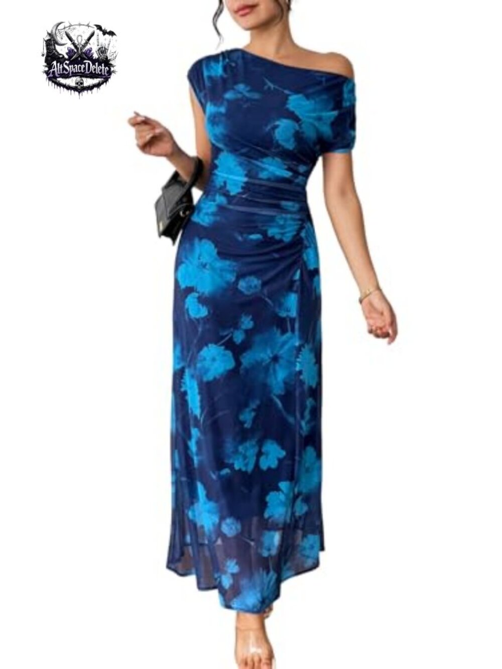 Floral Off Shoulder Maxi Dress Ruched Waist Bodycon Formal